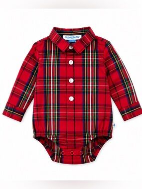 New - RuggedButts Red Christmas Plaid Baby Romper